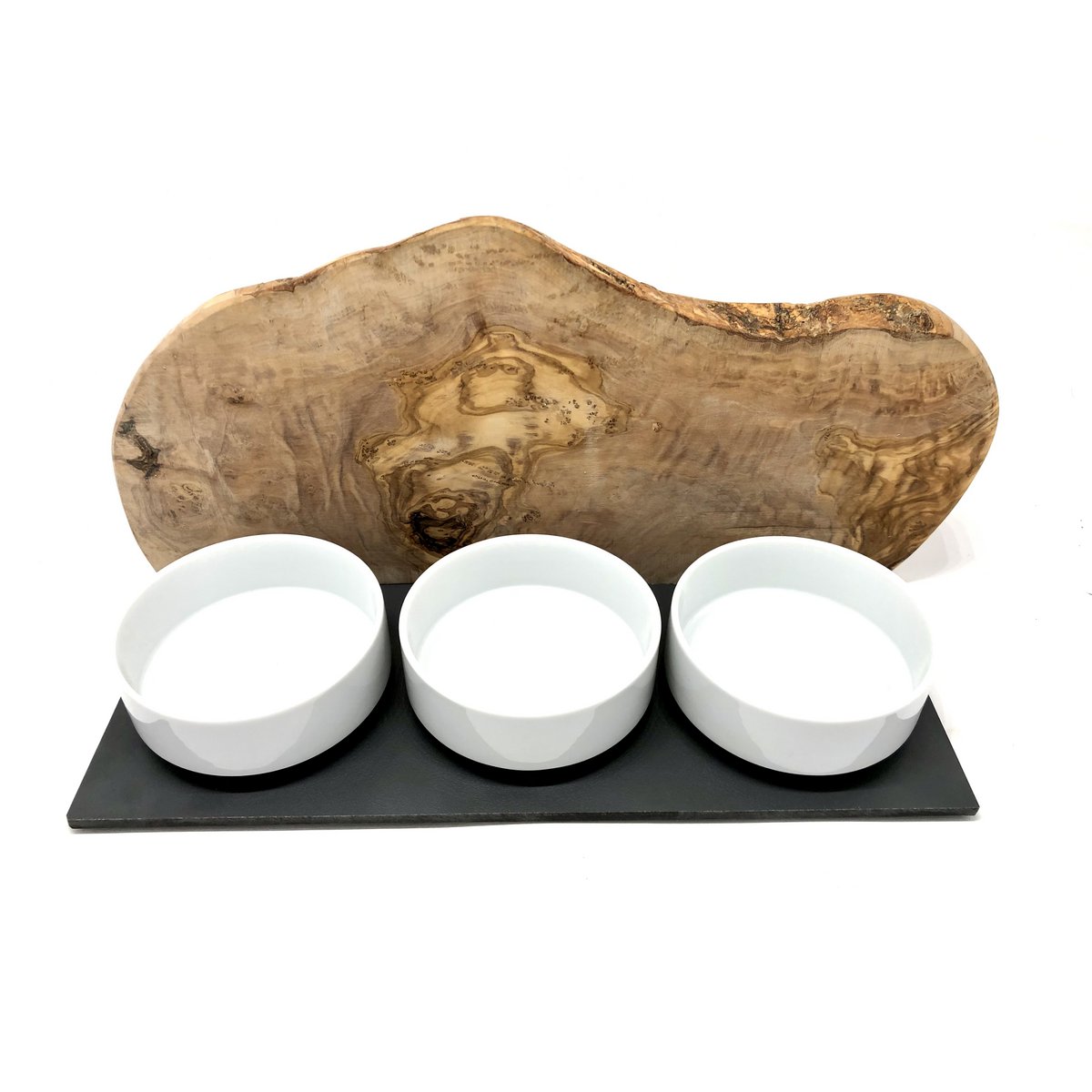 Prachtig voerstation voor je kat van olijfhout met 3 bakken