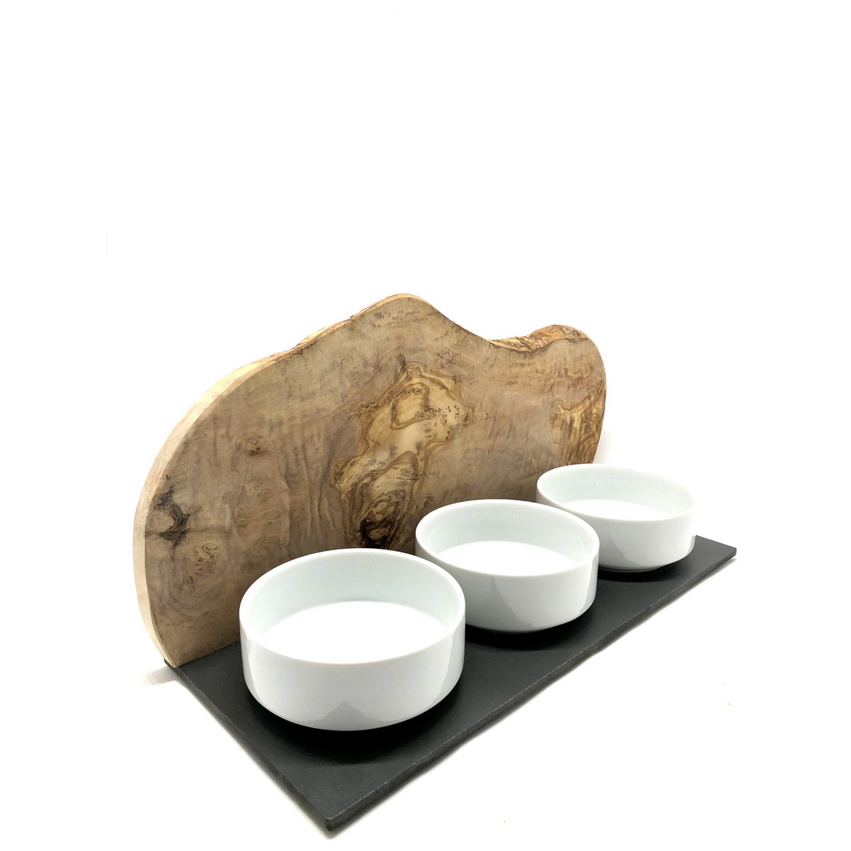 Prachtig voerstation voor je kat van olijfhout met 3 bakken